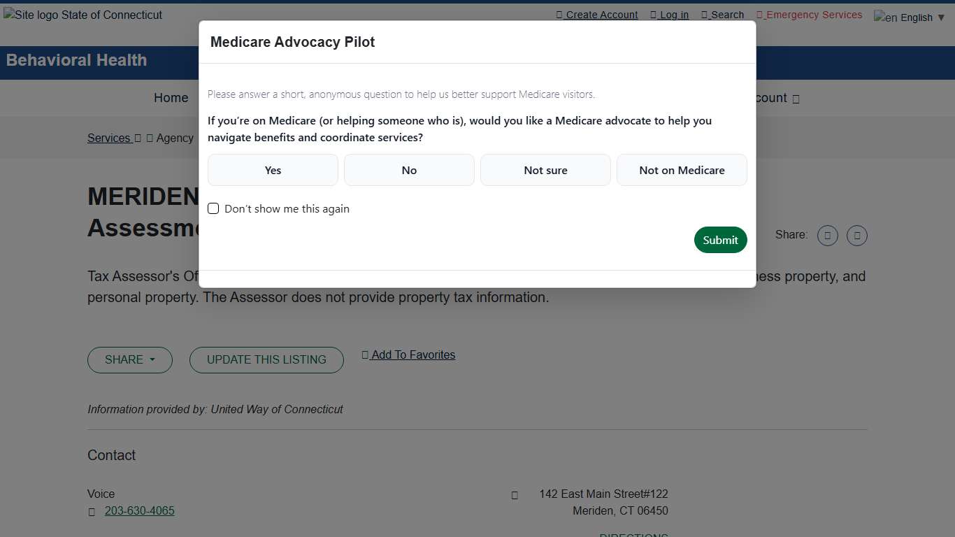 MERIDEN, CITY OF - TAX ASSESSOR: Property Assessment Information - Meriden - Network of Care State of Connecticut CT Service Directory